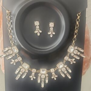 New IMAN HSN Necklace & Earrings Set Clear Rhinestones